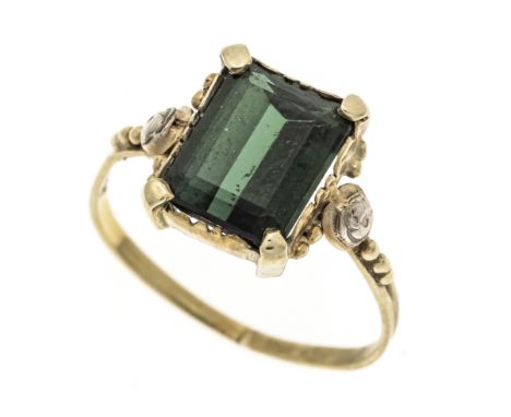 Turmalin-Ring GG 333/000 mit einem fac. Turmalin im Smaragdschliff 9 x 7,5 mm, transparent mit wenig inneren Merkmalen, RG 53