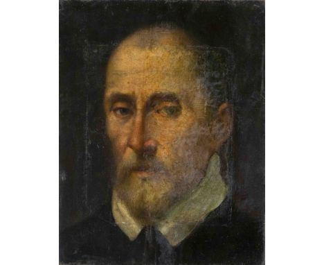Unbekannter Maler, wohl Italien 16. Jh., Portrait eines Adeligen mit Bart und weißem Kragen, Öl auf Lwd., doubl., rest. u. st
