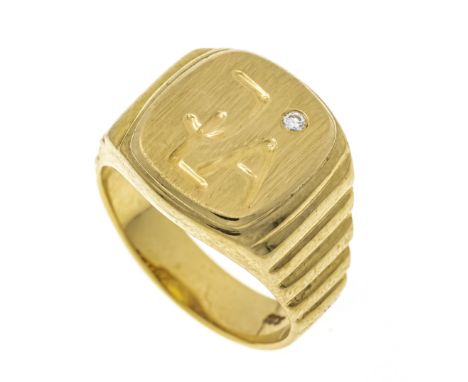 Herren-Ring GG 333/000 mit Gravur-Platte 15,5 mm und einen Brillanten 0,05 ct W/SI, Gravur JLA, RG 62, 7,1 g