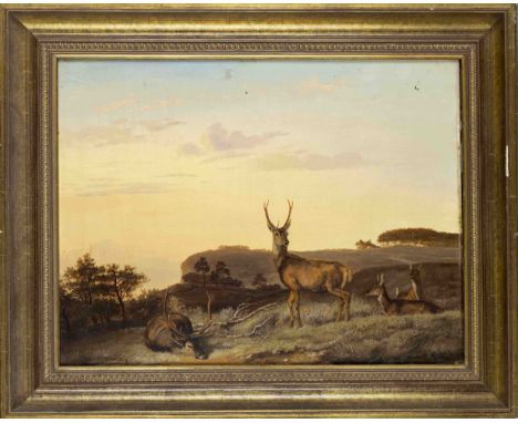 Guillaume Anne van der Brugghen (1811-1891), niederländischer Tiermaler mit zumeist jagdlichen Sujets. Weite Landschaft im Ab