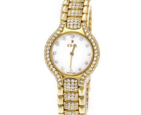 Ebel Beluga Damenquarzuhr, Ref. 866969, GG 750/000, um 1997, Quarzwerk läuft, Perlmutt Zifferblatt mit Diamantindizies und ve