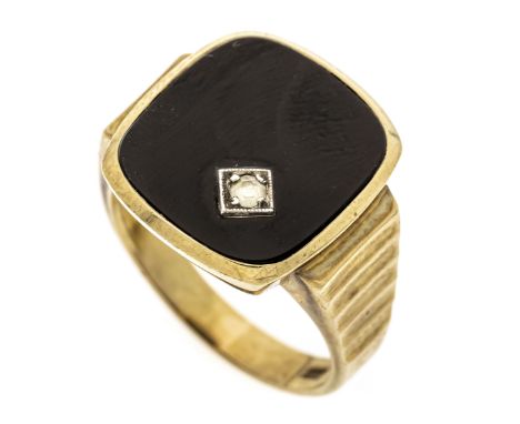 Herren-Ring GG/WG 333/000 mit einem Onyx-Lagenstein 15 x 14 mm besetzt mit einem rund fac. weißen Schmuckstein, RG 58, 5,6 g