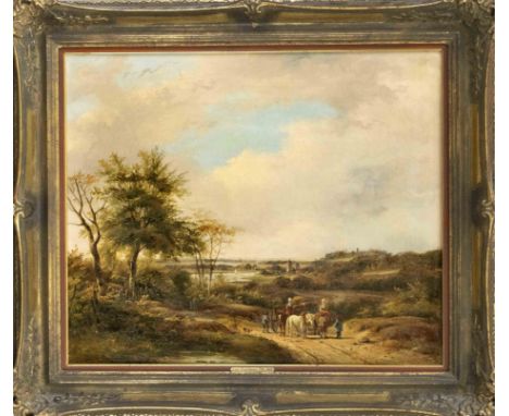 Jan van Ravenswaay (1789-1869), niederländischer Landschaftsmaler, Sommerlandschaft mit Pferdefuhrwerk, Öl/Lwd., doubl., u. r