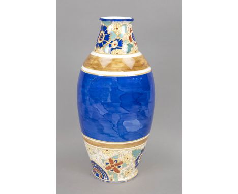 Art Deco Vase, Sevres, Marke 1928-1940, Malersignatur BR d'Ap. Simon Lissim 91-37, polychrom bemalt, Balusterform mit florale