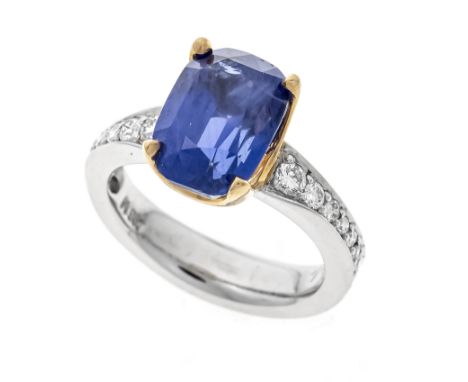 Saphir-Brillant-Ring Platin 950/000 mit einem natürlichen unbehandelten im Cushion-Schliff fac. Saphir 6,81 ct, blue, no indi