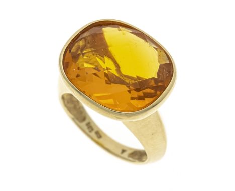 Farbstein-Ring GG 585/000 mit einem oval fac. orangefarbigen Farbstein 16 x 14 mm, RG 50, 6,8 g