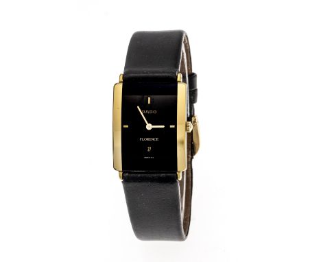 Rado Florence, Damenquarzuhr, Ref. 160.3605.2N, um 1995, gewölbtes Saphirglas mit teilvergoldetem Hintergrund, schwarzes Ziff