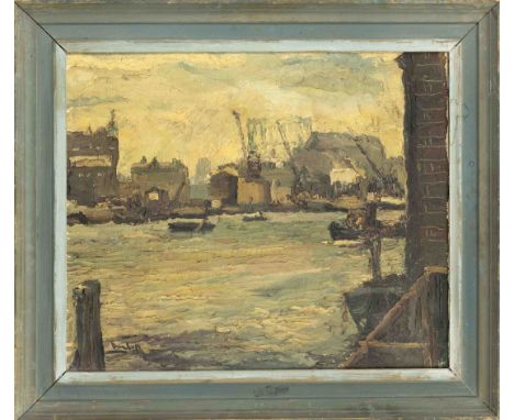 Ronald Ossory Dunlop (1894-1973), irischer Maler, impressionistische Hafenpartie (Dublin?), Öl auf Lwd., u. li. sign., reinig