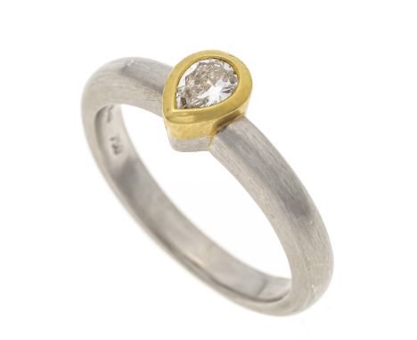 Diamant-Solitär-Ring Platin 950/000 und GG 750/000 mit einem fac. Diamant-Tropfen 0,35 ct get.W/SI, RG 57, 9,4 g