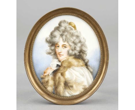 Miniatur, England, 2. H. des 19. Jh.,Schauspielerin Elizabeth Farren, spätere Countess of Derby, in Umhang mit Pelzbordüre, n