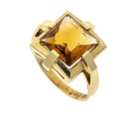 Citrin-Ring GG 585/000 mit einem fac. Citrin-Carrée 9,9 mm, RG 55, Albrecht &amp; Keppler gemarkt, 4,5 g