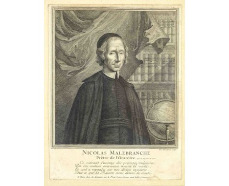 Pierre de Rochefort (ca.1673-?), Portrait des frz. Philosophen und Geistlichen Nicolas Malebranche, Kupferstich mit Schriftra