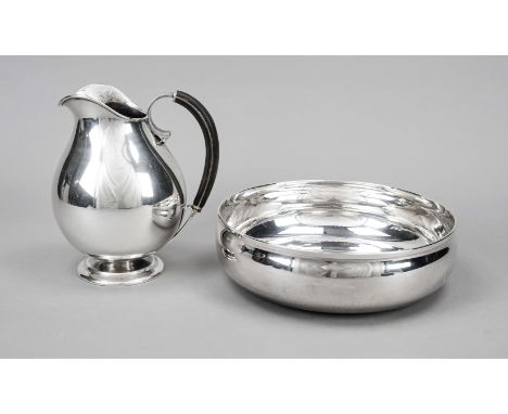 Runde Schale, Italien 20. Jh., MZ: Angelo Schiavon, Treviso, Silber 800/000, glatte gebauchte Form, Wandung mit Hammerschlagd