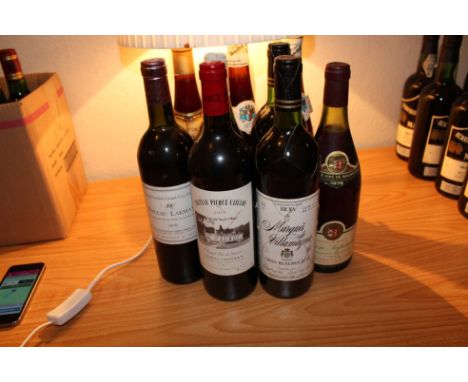 A Miscellaneous collection of Vintage red wine , including , Marques de Villamjna , 1970 , Chateau larnade , 1979 , etc 