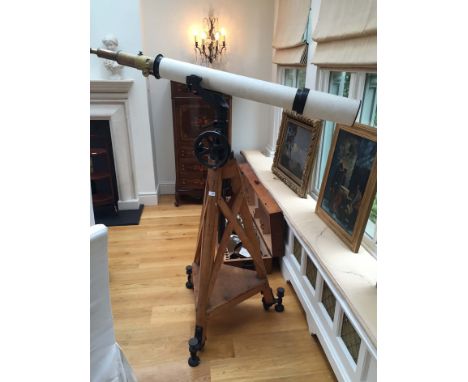 A CARL ZEISS JENA REFRACTOR TELESCOPE AND TRIPOD,
No. 12348, 160cm high x 130cm long (adjustable),
stamped, in original woode