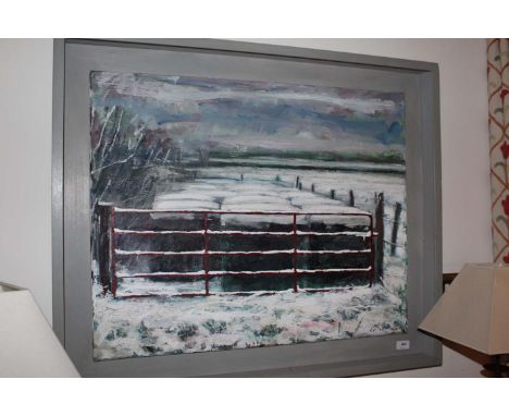 Malachy Costello, b.1959
GATE, SNOW SCENE WITH A FARM GATE TO THE FOREFRONT
Oil on Canvas, 61 x 68 cm, signed lower right and