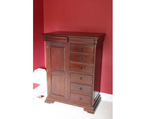 A MAHOGANY SIDE CABINET, MODERN with 6 drawers and one cupboard door on bracket feet, 104 cm(w) x 140cm(h)