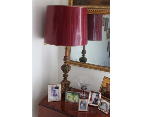 A GILDED AND PAINTED TABLE LAMP