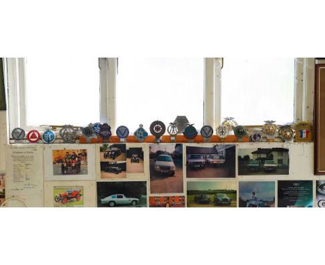 Various enamel motoring badges,including an early AA motorcycle badge with pale blue enamel heart 'Available to 1-3-15', Vint
