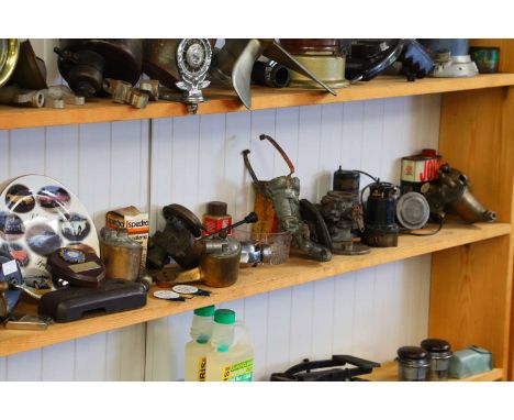 Various pre-war and other motoring spares,including a Bosch magneto switch, carburettor parts and wiper motors (qty.)