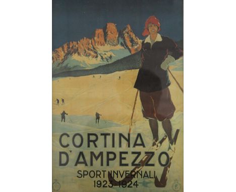 A copy of a 1920's Italian Skiing poster, framed and glazed. 25 x 37 cm.