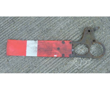 A vintage enamel railway signal sign. 158 cm long.