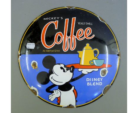 A Mickey Mouse enamel sign. 29.5 cm diameter.