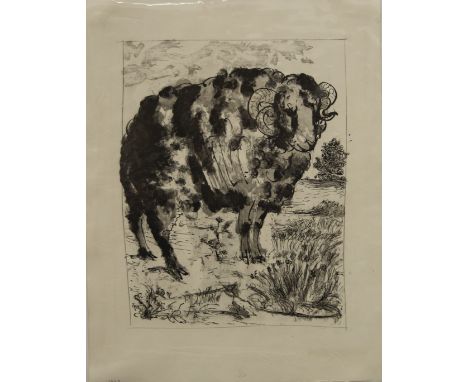 PABLO PICASSO, Sugarlift etching, The Ram (Buffon Series), 1936/1942 print issue, on Ambroise watermarked paper, mounted only