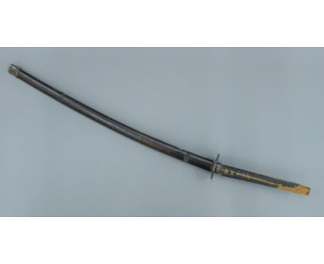 A late 19th/early 20th century Japanese Katana sword, in leather scabbard. 108 cm long overall. 