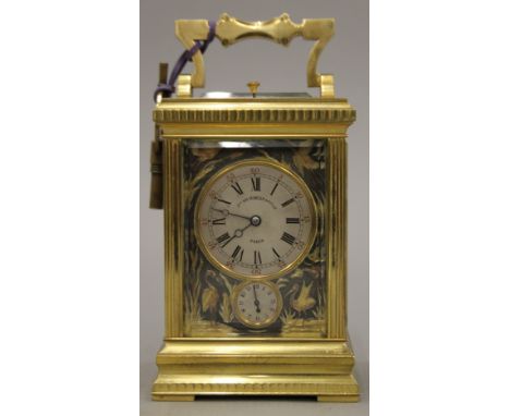 A 19th century French brass cased repeating alarm carriage clock. 