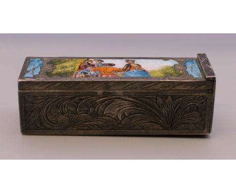 A Continental silver enamel lipstick holder. 5.5 cm long.