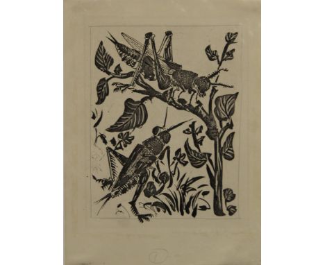 PABLO PICASSO, Sugarlift etching, Grasshoppers, 1936/1942 print issue, on Ambroise watermarked paper, mounted only. 28 x 37 c