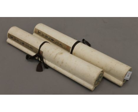 Two Chinese scroll paintings of birds. Each 32 cm wide.