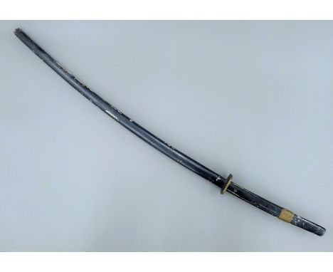 A 20th century Japanese Nodachi sword, with additional blade to handle, in painted wooden scabbard. 135 cm long overall.