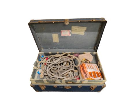 LARGE TRAVEL TRUNK FULL OF OLD ROPE 