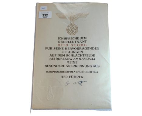 THE ARMY HONOUR ROLL CLASP 'EHRENBLATT SPANGE DES HEERES' WAS INSTITUTED IN JULY 1944, TO BE AWARDED TO COMBATANTS WHO ALREAD