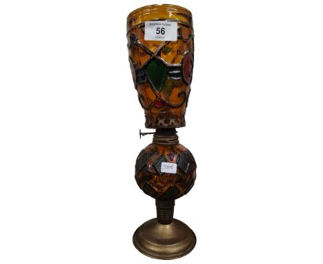 VINTAGE STAINED GLASS OIL LAMP 