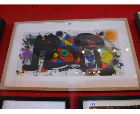 Joan Miro, a 1974 lithograph 'Miro Et Artigas Ceraique' printed by Maeght, in a light oak frame H:41cm W:69cm