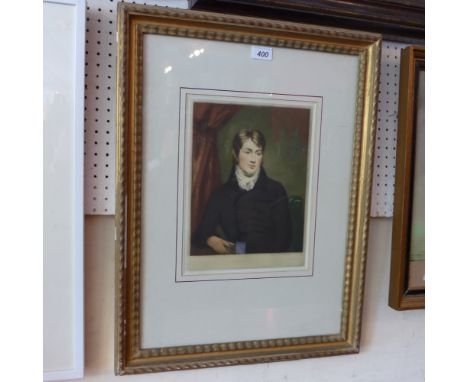 An antique mezzotint portrait of a man, signed 'Will Henderson' in pencil, in a gilt frame, H:63cm W:49cm