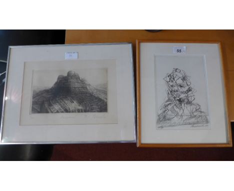 In the manner of Auerbach, a pen and pencil sketch portrait of a lady, signed lower right together with a limited edition etc