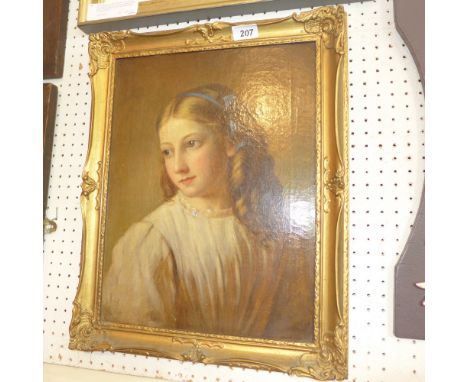 A Victorian oil on canvas depicting a portrait of a girl (a/f). 51x42cm 