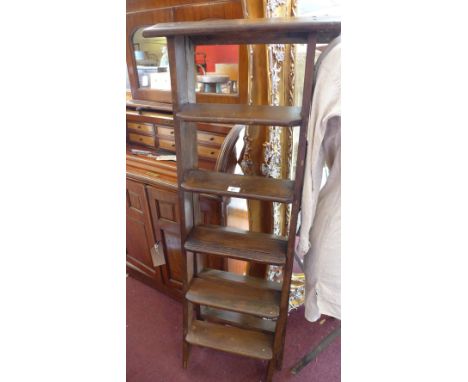 A Vintage fruitwood stepladder, having rungs to both sides, H:134cm W:53cm