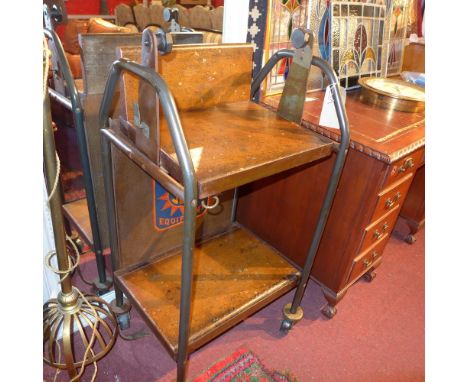 A vintage painted metal mechanic's table, marked 'Sun Service Equipment', H:107cm W:54cm D:43cm