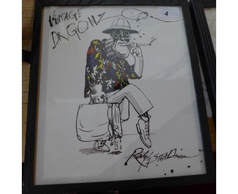 Ralph Steadman silkscreen, signed by the artist, depicting of journalist Hunter. S. Thompson, entitled Vintage Dr Gonzo 