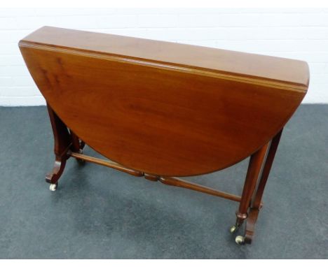 Mahogany drop leaf table, with ceramic castors 76 x 100cm 