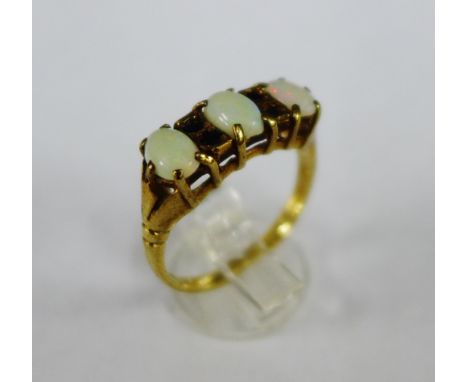 9 carat gold three stone opal dress ring UK ring size L