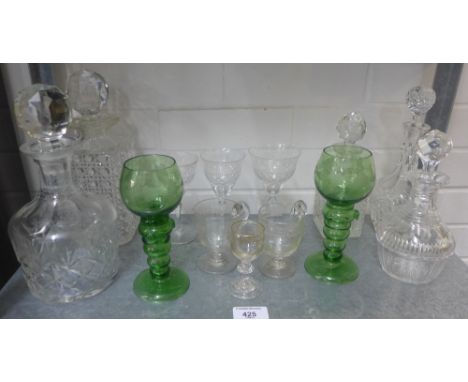 Mixed glassware to include decanters, stoppers, wine glasses, custard cups etc., (a lot) 