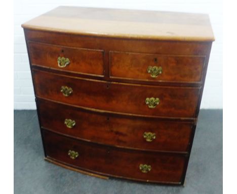 19th century mahogany bow front chest, with two short and three long drawers,  94 x 94cm 