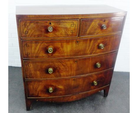 19th century mahogany bow front chest with two short and three graduating long drawers,  117 x 108cm 