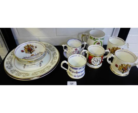 Quantity of Coalport and Aynsley Royal Commemorative porcelains to include loving cups, tankards, bowls and plates etc., (11)
